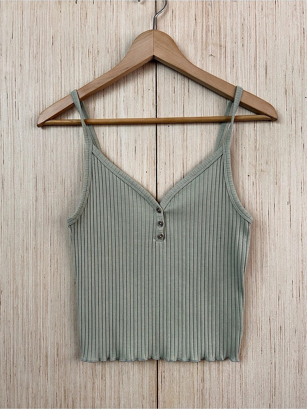 American Eagle AE Ribbed Button-Front Cami Tank Top Sage Green Small Like New
